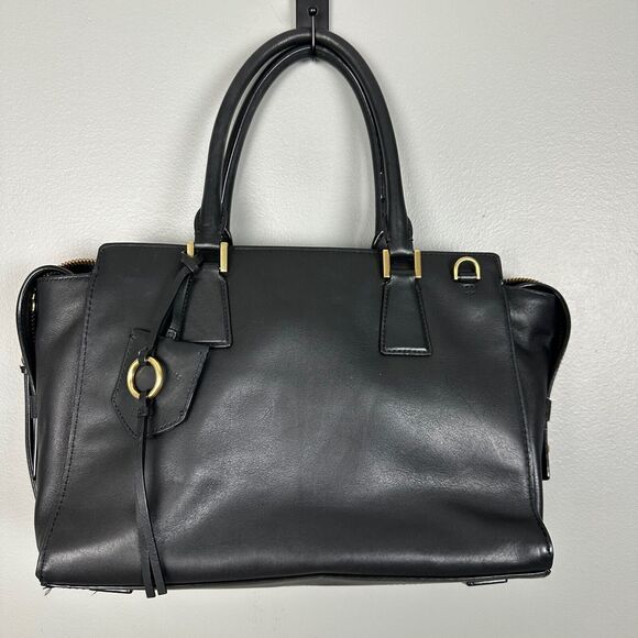 Cole Haan Marli Square Black 100% Leather Satchel Gold Hardware - Picture 1 of 11